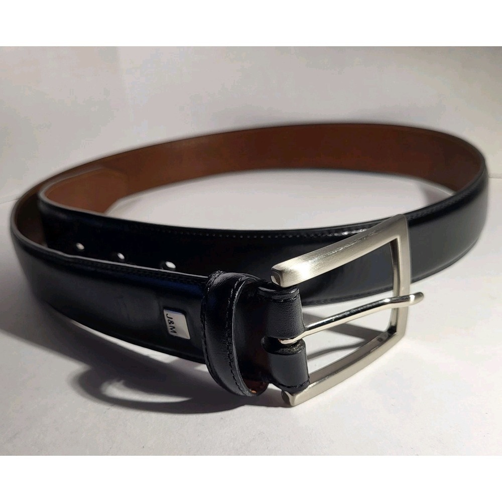 Johnston & Murphy Men's Black Leather‎ Dress Belt Size 36/1.5" Silver Buckle